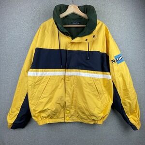Vintage Nautica Jacket Mens XL Yellow Reversible Coat Colorblock 90s Y2K HipHop